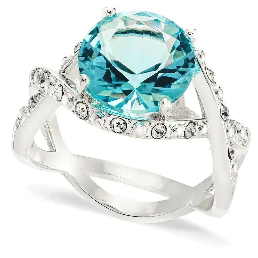 Blue Round Crystal Crisscross Ring